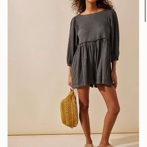 Free people beach black short romper with mid sleeve